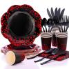 175PCS Halloween Paper Plates,Red and Black Party Decorations,Red Dot on Black Paper Plates and Napkins for Birthday Baby Shower Wedding Anniversary Halloween Party Decorations,Serves 25 view 1