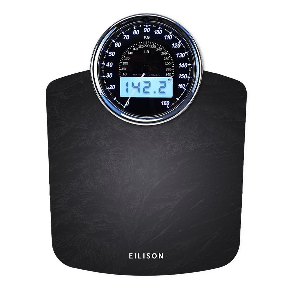 EILISON Highly Advance 2-in-1 Digital & Analog Weighing Scale for Body Weight-400lbs, 4 High Precison GX Sensor Accurate, Thick Tempered Glass, Extra Large Display (red) (New Black)