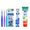 Brilliant Oral Care Bundle; 3 Pack of Kids Toothbrush - Royal Purple Teal, 1 Pack of Adult Toothbrush - Blue with Soft Bristles Round Head, Kids Fluoride Free Toothpaste, Spry Gel with Xylitol view 1