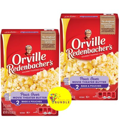 Orville Redenbacher's Pour Over Movie Theater Butter Microwave Popcorn, 2.19 oz, 2-Count Bags (Pack of 2), Total of 4 Bags with Rich, Buttery Flavor + Create Sticker