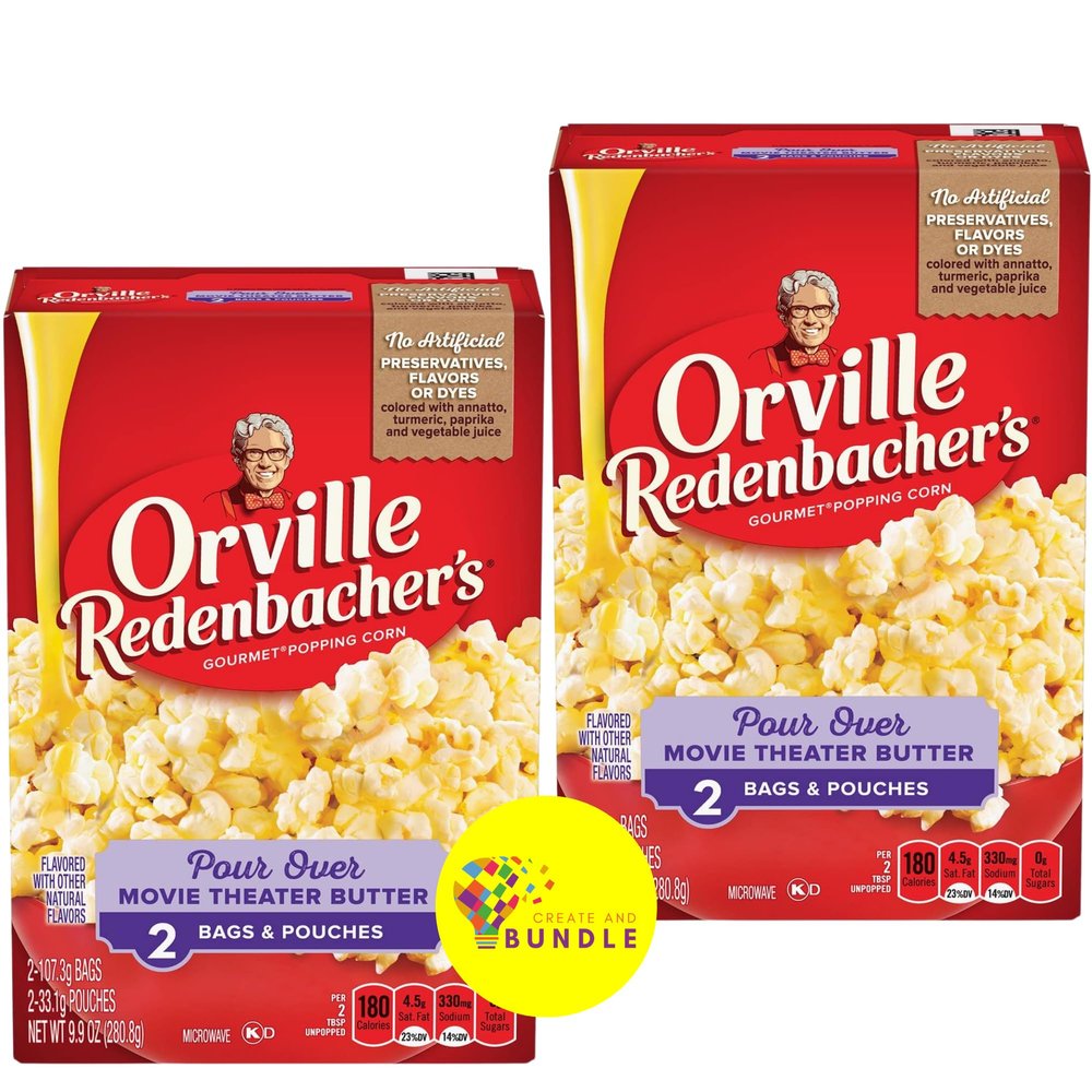 Orville Redenbacher's Pour Over Movie Theater Butter Microwave Popcorn, 2.19 oz, 2-Count Bags (Pack of 2), Total of 4 Bags with Rich, Buttery Flavor + Create Sticker