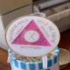 10 Year AA Medallion White Glow In The Dark Pink Glitter Sobriety Chip view 3