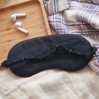 100% Pure Linen Sleep Mask Blackout Eye Mask for Sleeping, Eye Cover with Adjustable Strap - Organic Cotton Core Linen Eyes Mask Breathable for Travel - Gift for Women Men (deep sea Blue)