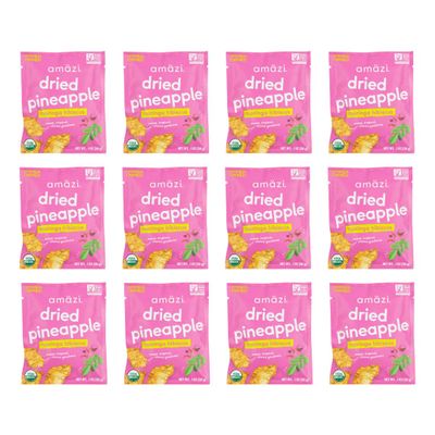 Amzi Foods | Dried Pineapple - Moringa Hibiscus (12 1oz Packs) | All Natural Mini Travel Snacks | No Sugar Added Dried Pineapple | Dehydrated Fruit