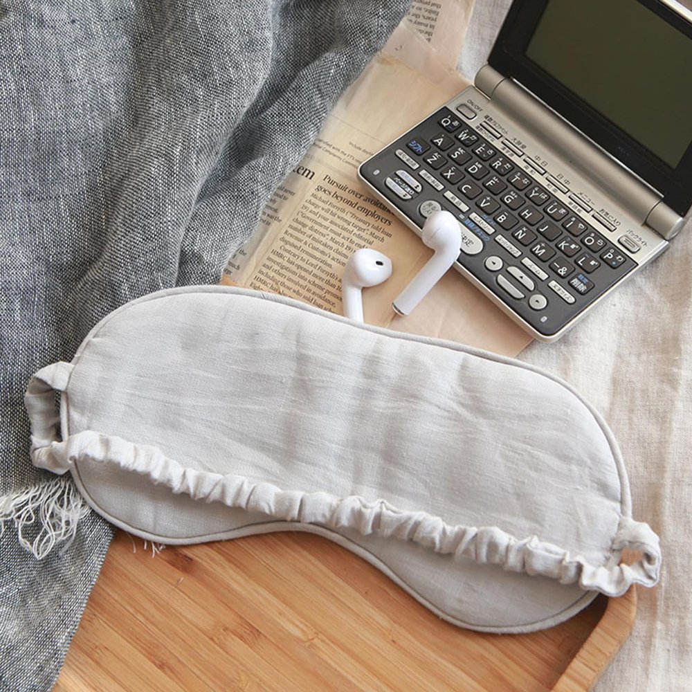 100% Pure Linen Sleep Mask Blackout Eye Mask for Sleeping, Eye Cover with Adjustable Strap - Organic Cotton Core Linen Eyes Mask Breathable for Travel - Gift for Women Men (Moonlight Gray)