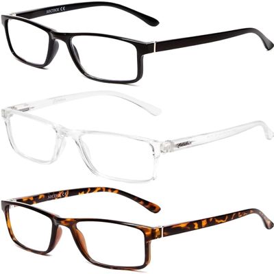 Medspex 3 Pack Blue Light Reading Glasses +2.50 Black/Tortoise/Clear Crystal Mens Womens Computer Readers Trendy Eyeglasses