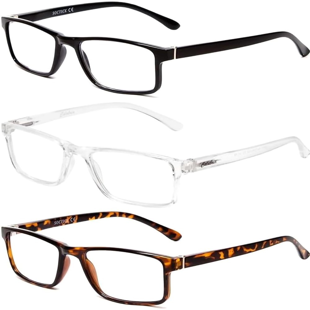 Medspex 3 Pack Blue Light Reading Glasses +2.50 Black/Tortoise/Clear Crystal Mens Womens Computer Readers Trendy Eyeglasses