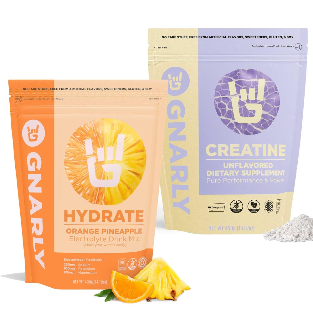 Gnarly Nutrition Creatine Powder, Unflavored (16.05oz) and Gnarly Hydrate Orange Pineapple (14.10 oz)