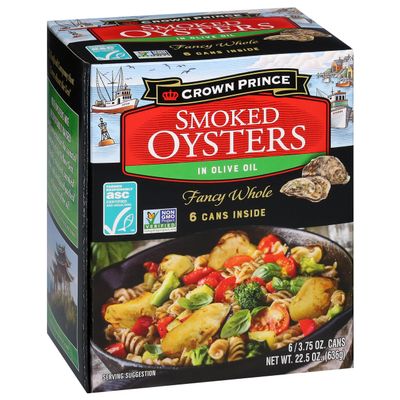Crown Prince Smoked Oysters in Olive Oil, 3.75 Ounce Cans (Pack of 6)