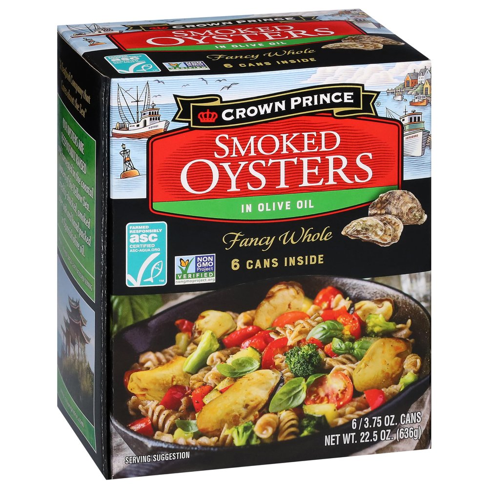 Crown Prince Smoked Oysters in Olive Oil, 3.75 Ounce Cans (Pack of 6)