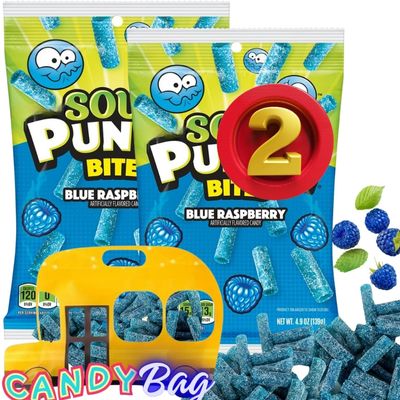 (PACK OF 2) Sour Bites Straws Blue Raspberry - 4.9oz Each Bag - Comes With One Bus Resealable ZipBag (Blue Raspberry)