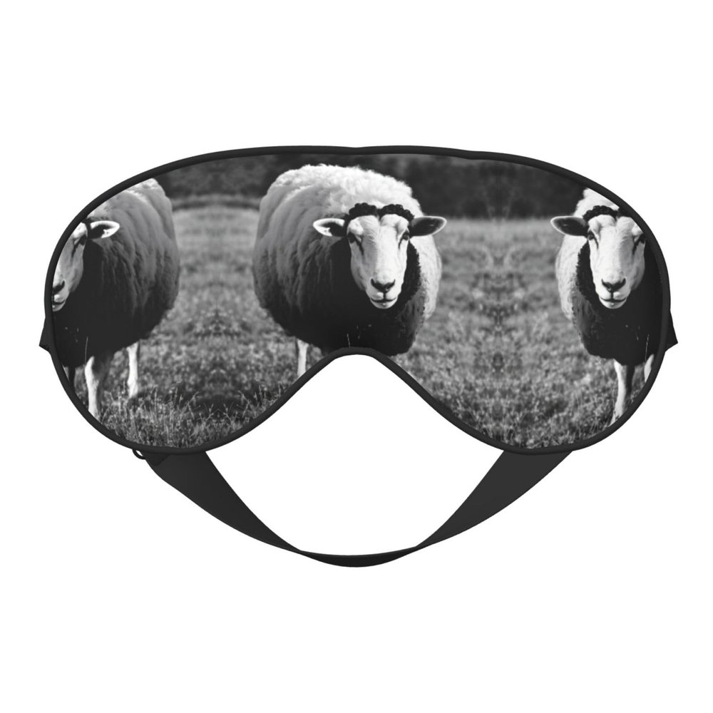 FRESQA Cute Sheep Lamb Print Unisex Sleep Mask Double-Sided Eye Mask,Ideal for Sound Sleep and Skin Care, Black