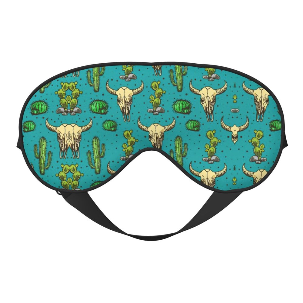 Cute Cactus and Skull of Bull Print Ultra-Soft Light-Blocking Eye Mask,for Optimal Comfort and Restful Sleep