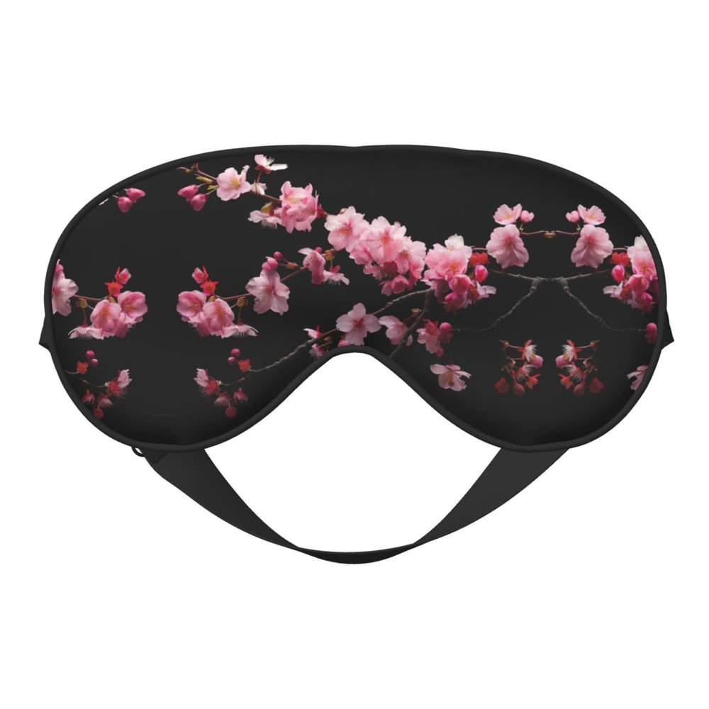 FRESQA Japanese Cherry Flowers Print Unisex Sleep Mask Double-Sided Eye Mask,Ideal for Sound Sleep and Skin Care, Black