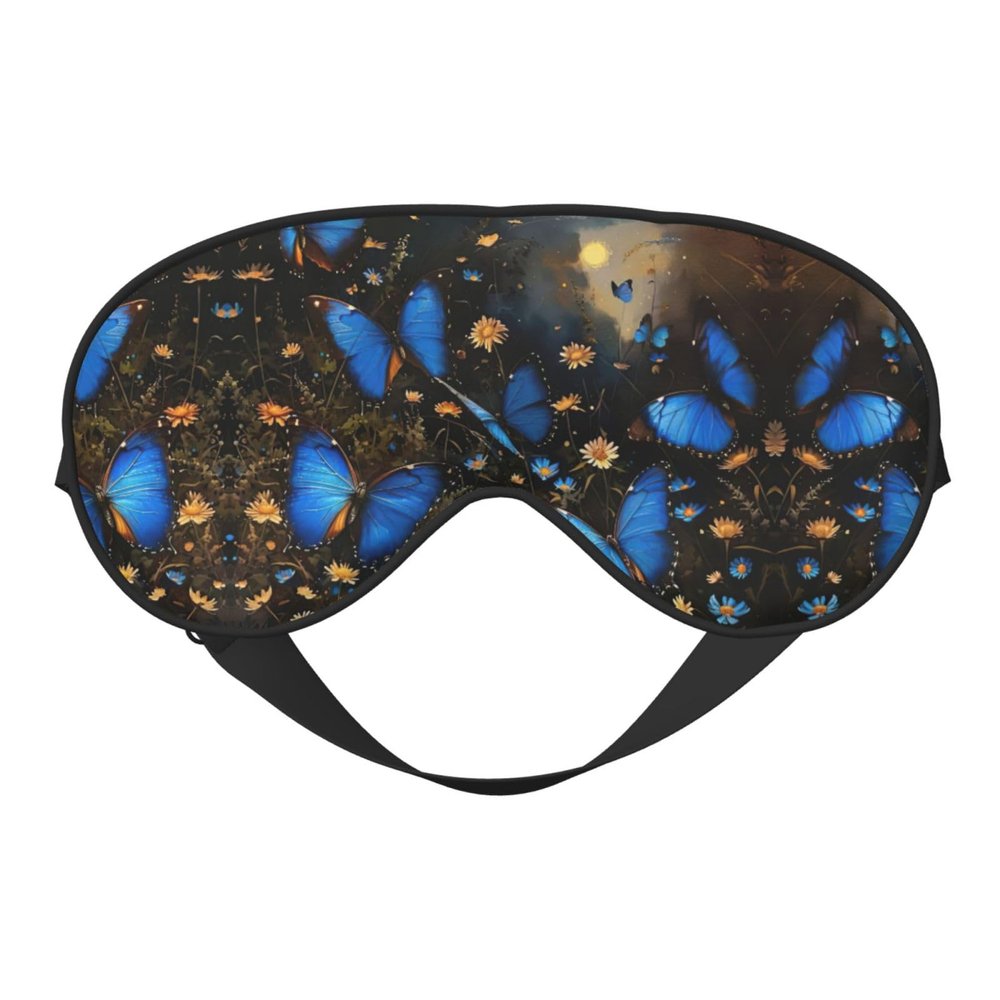 Blue Butterflies Print Double-Sided Eye Mask,Soft and Light Blocking for Enhancing Sleep Quality