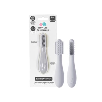 ezpz Baby-Led Toothbrush (Pewter) - 3 Months + - 100% Silicone Infant Toothbrush with Sensory Bumps - Cleans Gums + New Teeth - Improves Hand-to-Mouth Coordination, Self-Feeding Skills