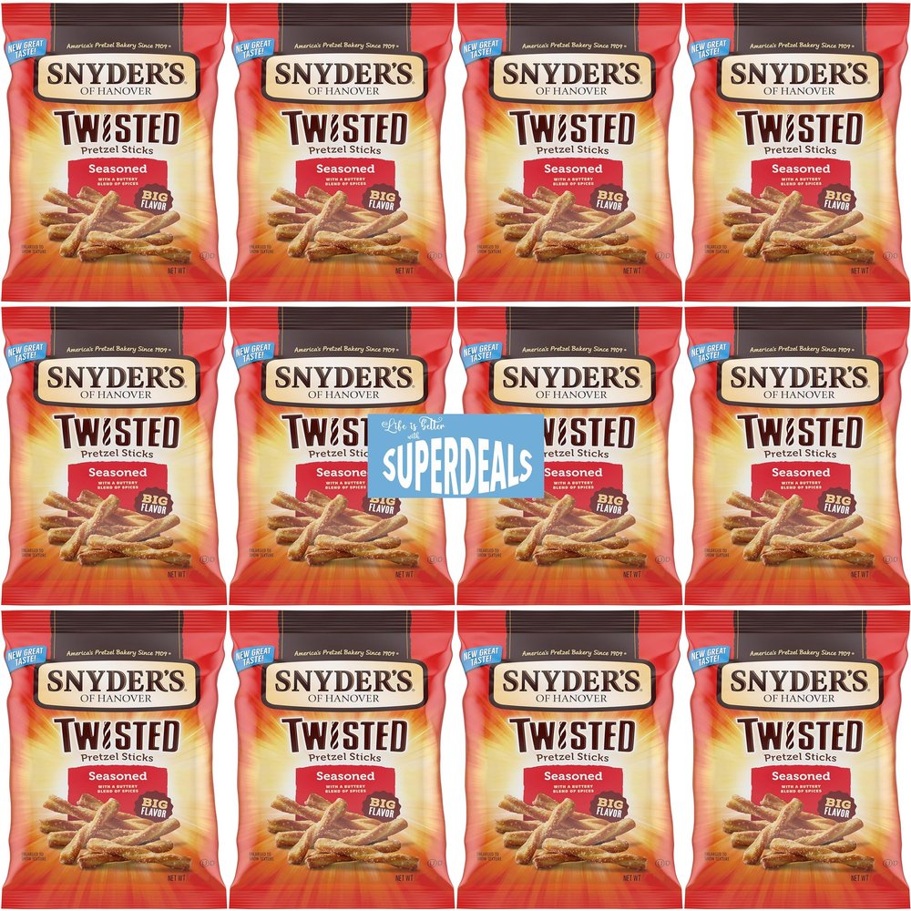Snyder's of Hanover Pretzel, Seasoned Twisted Pretzel Sticks, 2.25 oz Pack of 12 bundled by SUPERDEALS with mystery gift in every order