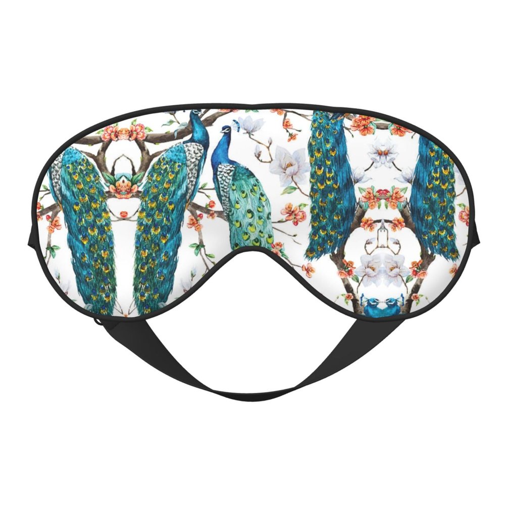ZISHAK Beautiful Peacock Flowers Print Unisex Sleeping Eye Mask,Soft Comfortable Light-Blocking Eye Mask, Black