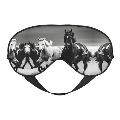 Black and White Horses Running Print Double-Sided Eye Mask,Soft and Light Blocking for Enhancing Sleep Quality