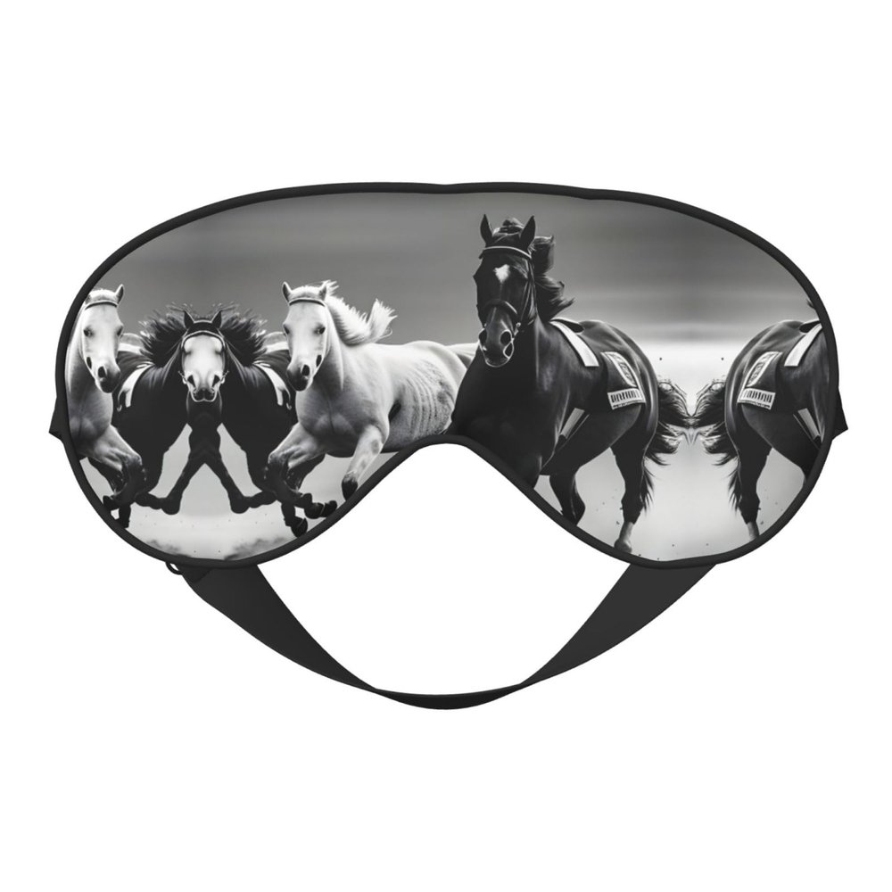 Black and White Horses Running Print Double-Sided Eye Mask,Soft and Light Blocking for Enhancing Sleep Quality