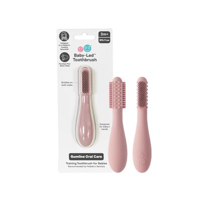 ezpz Baby-Led Toothbrush (Blush) - 3 Months + - 100% Silicone Infant Toothbrush with Sensory Bumps - Cleans Gums + New Teeth - Improves Hand-to-Mouth Coordination, Self-Feeding Skills