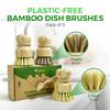 AIRNEX Bamboo Dish Brush Set of 3 - Natural Wooden Dish Scrubber w/Medium Stiff Sisal & Coconut Bristles - Kitchen Scrub Brush for Dishes, Pots & Pans - Plastic Free, Non Scratch Bristles view 2
