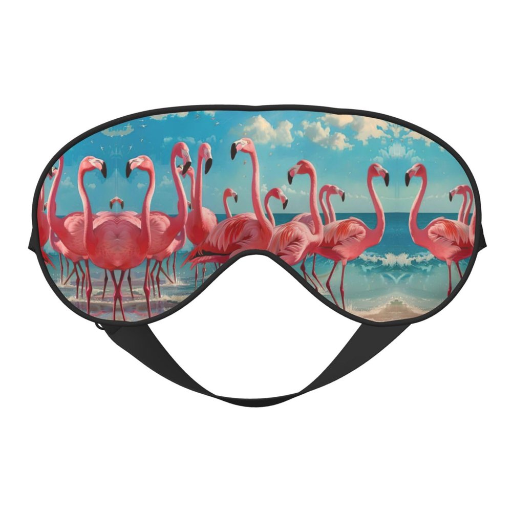 SSIMOO Flock of Red Flamingos On The Beach Print Double-Sided Eye Mask,Soft and Light Blocking for Enhancing Sleep Quality, Black