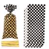 CSTYWC 50 Pieces Cellophane Car Candy Bags Black White Checkered Racing Treat Bags Plastic Race Gift Goodie bags with 50Pieces Twist Ties for Cars Birthday Party Decorations view 1