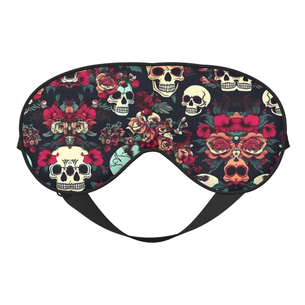 Colorful Floral Skulls Print Double-Sided Eye Mask,Soft and Light Blocking for Enhancing Sleep Quality