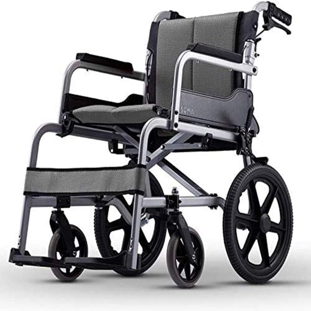 Attendant-Propelled Lightweight Transport Mobile Wheelchairs with Folding Backrest,Portable Folding Lightweight Transport Mobile Wheelchairs Aluminum Alloy Frame Compact Mobility Aid Wheel(Color:Grey,