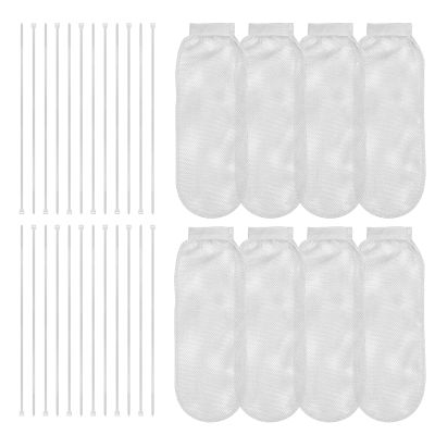 XIHIRCD 8pcs Lint Traps for Washing Machine Hose, with 24pcs Cable Ties Washer Lint Catch Nylon Mesh Lint Collector for Home Laundry Washing Machine Sink Drain Systems Hose Screen Filter (White)