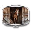 Straw and Horse Pill Box Small Metal Pill Case for Purse & Pocket 2 Compartment Pill Organizer with Mirror Travel Pillbox Medicine Case Portable Pill Container Unique Gift view 1
