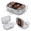Straw and Horse Pill Box Small Metal Pill Case for Purse & Pocket 2 Compartment Pill Organizer with Mirror Travel Pillbox Medicine Case Portable Pill Container Unique Gift view 2