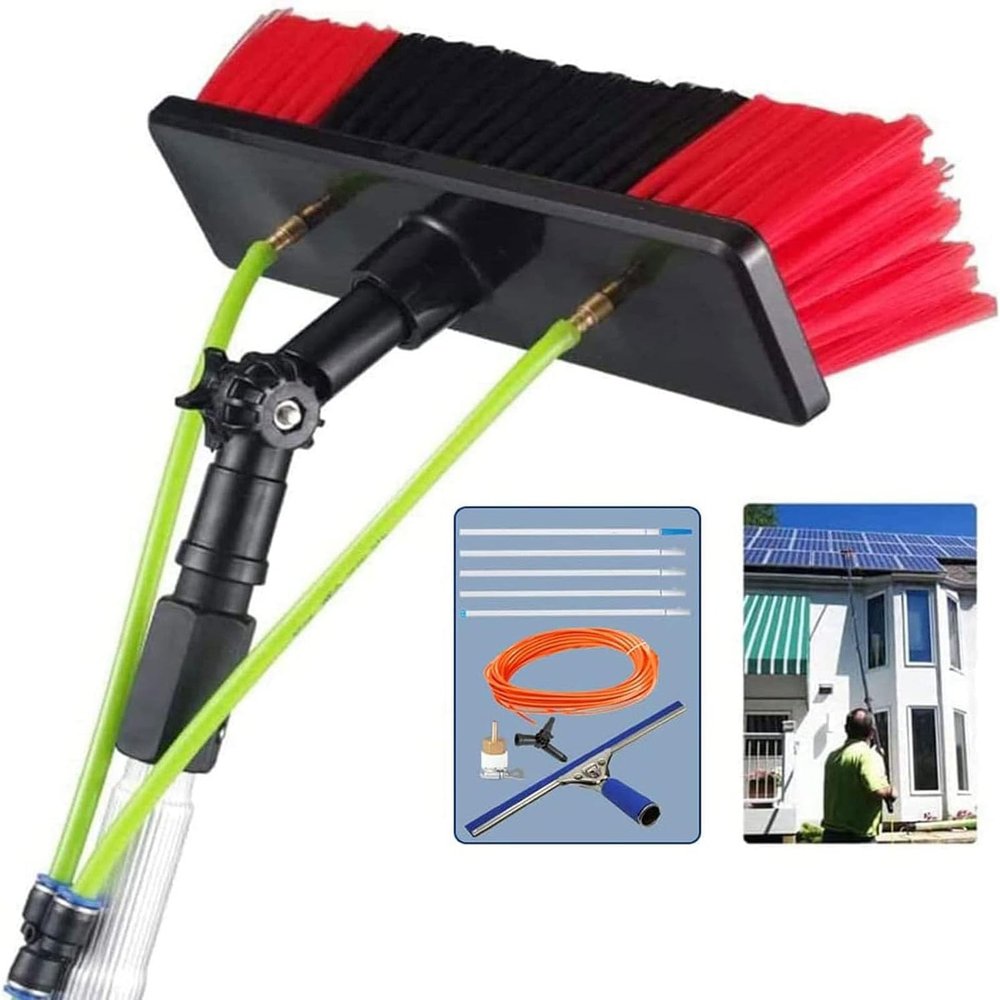 5-12 m Water-Carrying Telescopic Rod, Telescopic Pole Washing Brush, Window Cleaner with Telescopic Handle, Solar Photovoltaic Panel Cleaning Brush(Color:55CM Brush Head,Size:11M)
