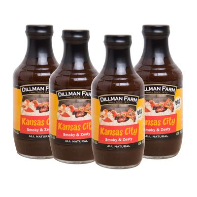 Dillman Farm Kansas City All Natural Barbecue Sauce, Smoky & Zesty - Gluten-Free, Non-GMO, Eco-Friendly Vegan, Kosher, Preservative Free, Corn Syrup Free - Made in USA, 19 oz (Pack of 4) (Kansas City)