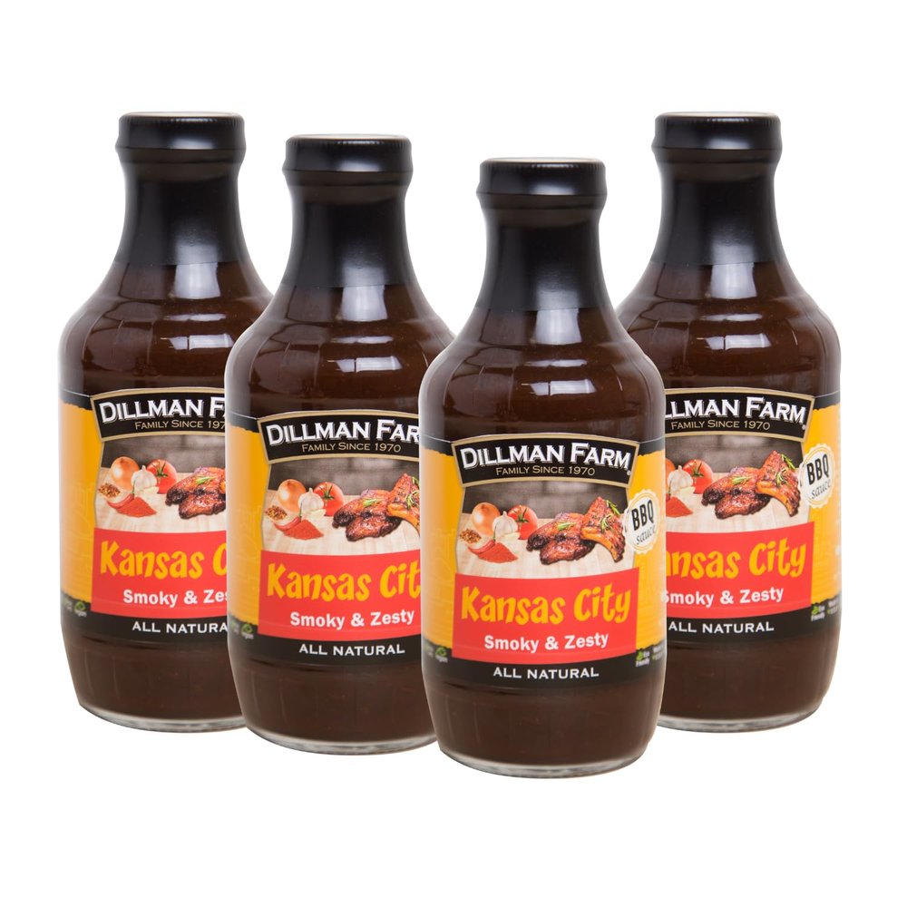 Dillman Farm Kansas City All Natural Barbecue Sauce, Smoky & Zesty - Gluten-Free, Non-GMO, Eco-Friendly Vegan, Kosher, Preservative Free, Corn Syrup Free - Made in USA, 19 oz (Pack of 4) (Kansas City)
