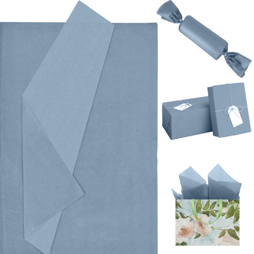 120 Sheet Dusty Blue Tissue Paper Pastel Blue Gift Wrapping Paper Bulk Art Craft for Gift Bags Baby Shower Wedding Birthday Party Decor, 20 X 14