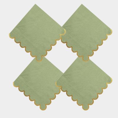 100 pack Sage Green Cocktail Napkins with Gold Foil Accents Scalloped Edges 5 x 5 inch Beverage Disposable Napkin Party Decoration Wedding Bridal and Baby Shower Dinner Lunch Supplies
