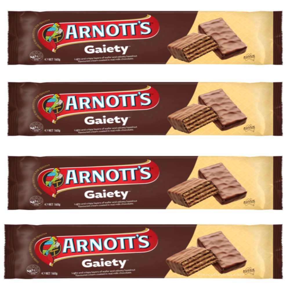 Gaiety Real Chocolate Crisp Wafer (Pack Of 4 x 160g Ea) Layers of crisp wafer and chocolate hazelnut flavoured cream covered ... delicious !!!
