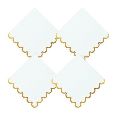 100 pack White Cocktail Napkins with Gold Foil Accents Scalloped Edges 5 x 5 inch Beverage Disposable Napkin Party Decoration Wedding Bridal and Baby Shower Dinner Lunch Supplies