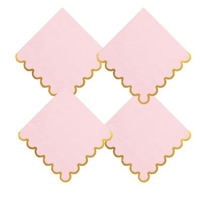 100 pack Pink Cocktail Napkins with Gold Foil Accents Scalloped Edges 5 x 5 inch Beverage Disposable Napkin Party Decoration Wedding Bridal and Baby Shower Dinner Lunch Supplies
