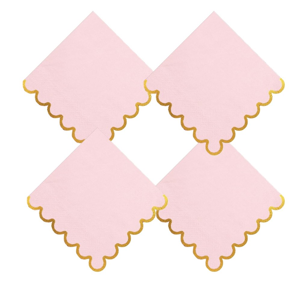 100 pack Pink Cocktail Napkins with Gold Foil Accents Scalloped Edges 5 x 5 inch Beverage Disposable Napkin Party Decoration Wedding Bridal and Baby Shower Dinner Lunch Supplies