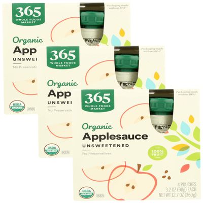 365 by Whole Foods Market, Organic Unsweetened Applesauce Pouches, 3.2 Ounce (Pack of 12)