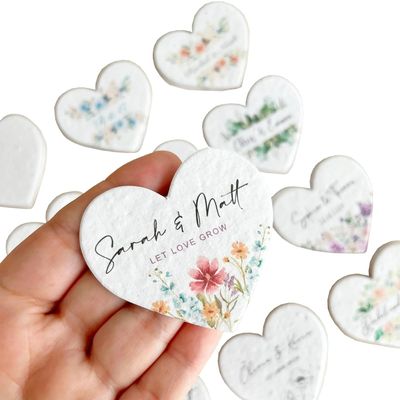 Custom Plantable Seed Paper with Heart Shapes, Personalized Wildflower 2.5" Seeds Paper Handmade Recycled Growing Paper Label Tags Memorial Wedding Favor Gift (Style 1)