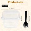 100 Pack Disposable Clear Plastic Cups Ice-cream Cups with Lids and Sporks, 8 oz Square PET Sundae Dessert Cups for Iced Coffee Cold Drinks Frozen Yogut Fruits Jello Snacks Bubble Boba Juice Milkshake view 2