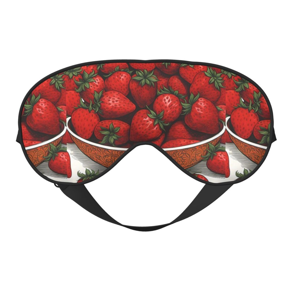 Cute Strawberries Unisex Elastic Adjustable Buckle Design Blackout Sleep Eye Mask for Home Travel Yoga Office Nap