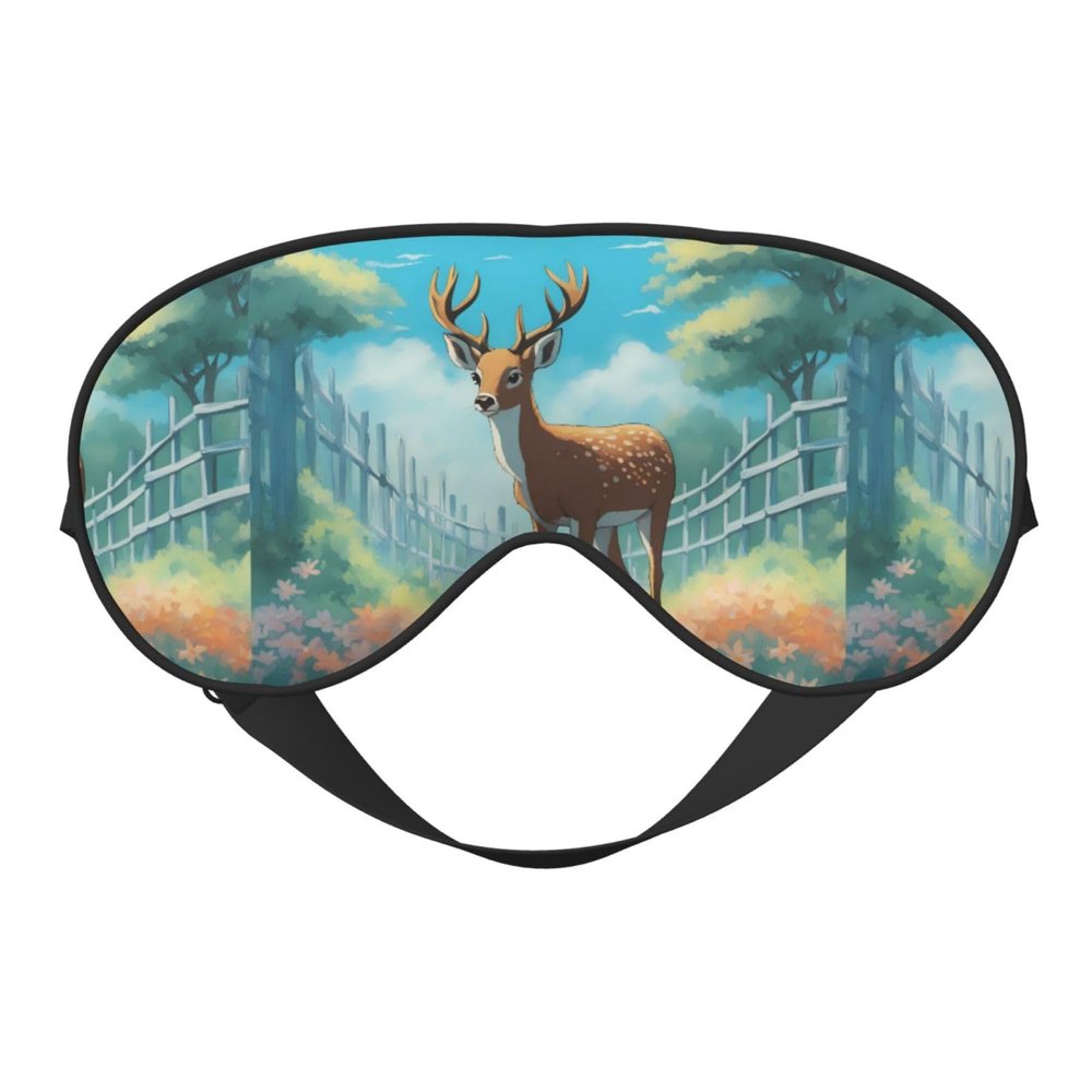 A Cartoon Deer Unisex Elastic Adjustable Buckle Design Blackout Sleep Eye Mask for Home Travel Yoga Office Nap