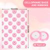 Whaline 100Pcs Pink Smile Pattern Cellophane Treat Bags with Ribbons Preppy Smile Face Cello Goodie Bags Clear Flat Candy Cookie Bags for Birthday Baby Shower Wedding view 2
