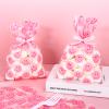 Whaline 100Pcs Pink Smile Pattern Cellophane Treat Bags with Ribbons Preppy Smile Face Cello Goodie Bags Clear Flat Candy Cookie Bags for Birthday Baby Shower Wedding view 4