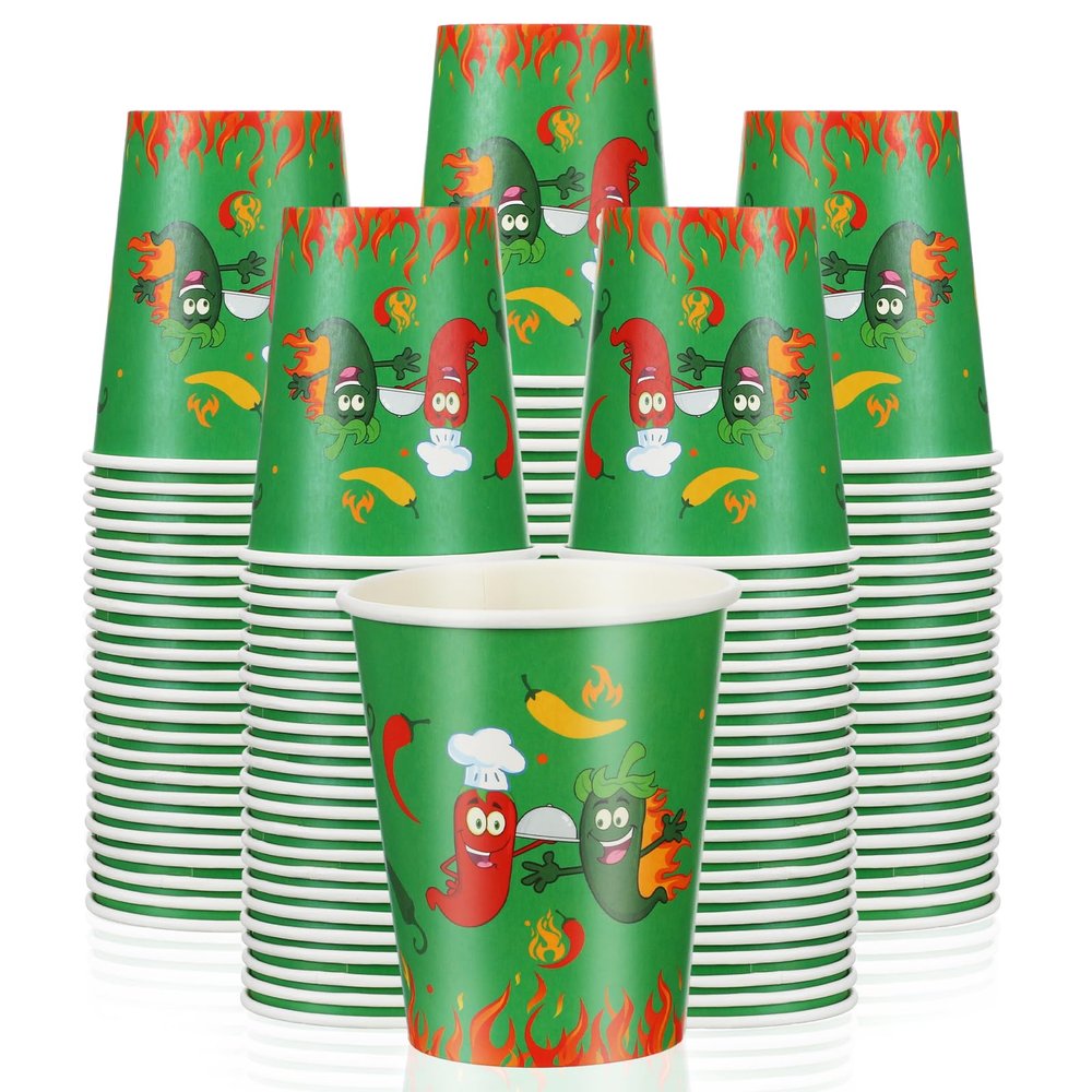 Jingmore 100 Pcs 9 oz Chili Tasting Cups Large - Mexican Cook off Party Supplies, Disposable, Cinco De Mayo Decorations(Classic)